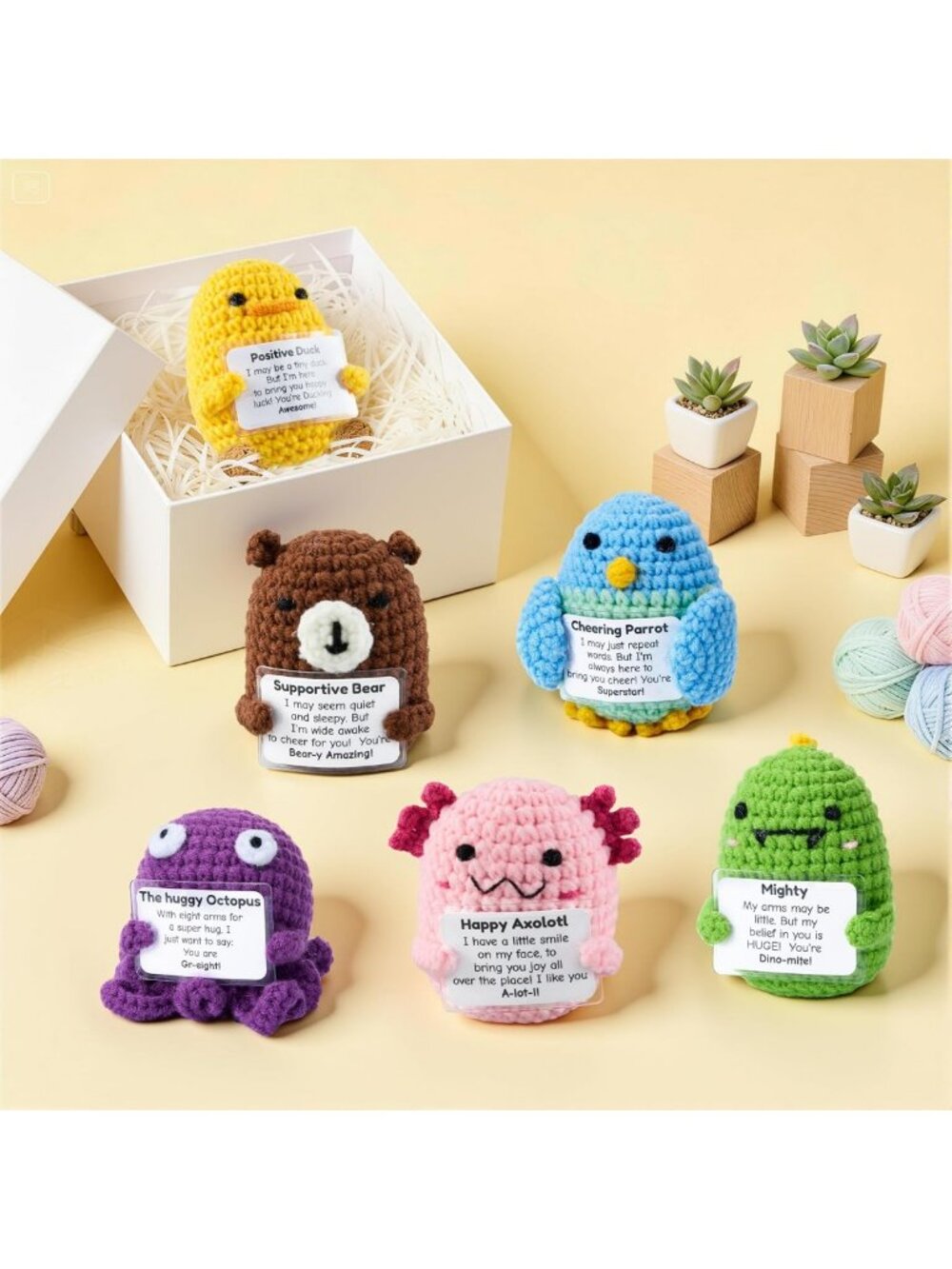 6 Pcs Positive Crochet Animal Plushies - Emotional Support Stuffed Toys for - Picture 6 of 9